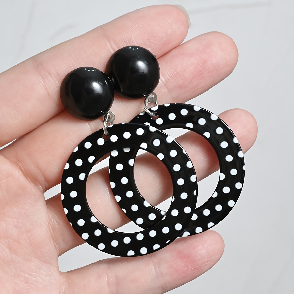 2 Pair Classic Black & White Polka Dot Earring Set